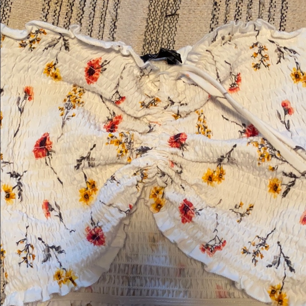 White scrunch crop top with ties